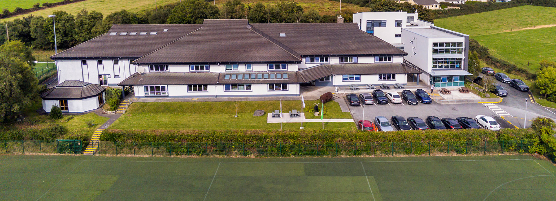 ISK Aerial View showing school building and hockey pitch